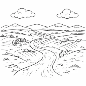 דף צביעה של נוף שדות להדפסה