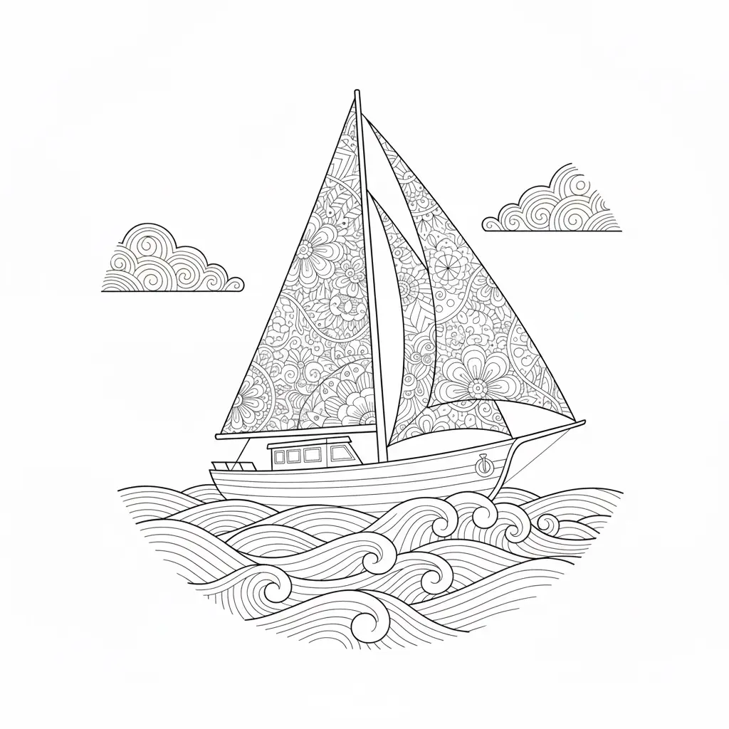 דף צביעה של סירה זנטנגל להדפסה