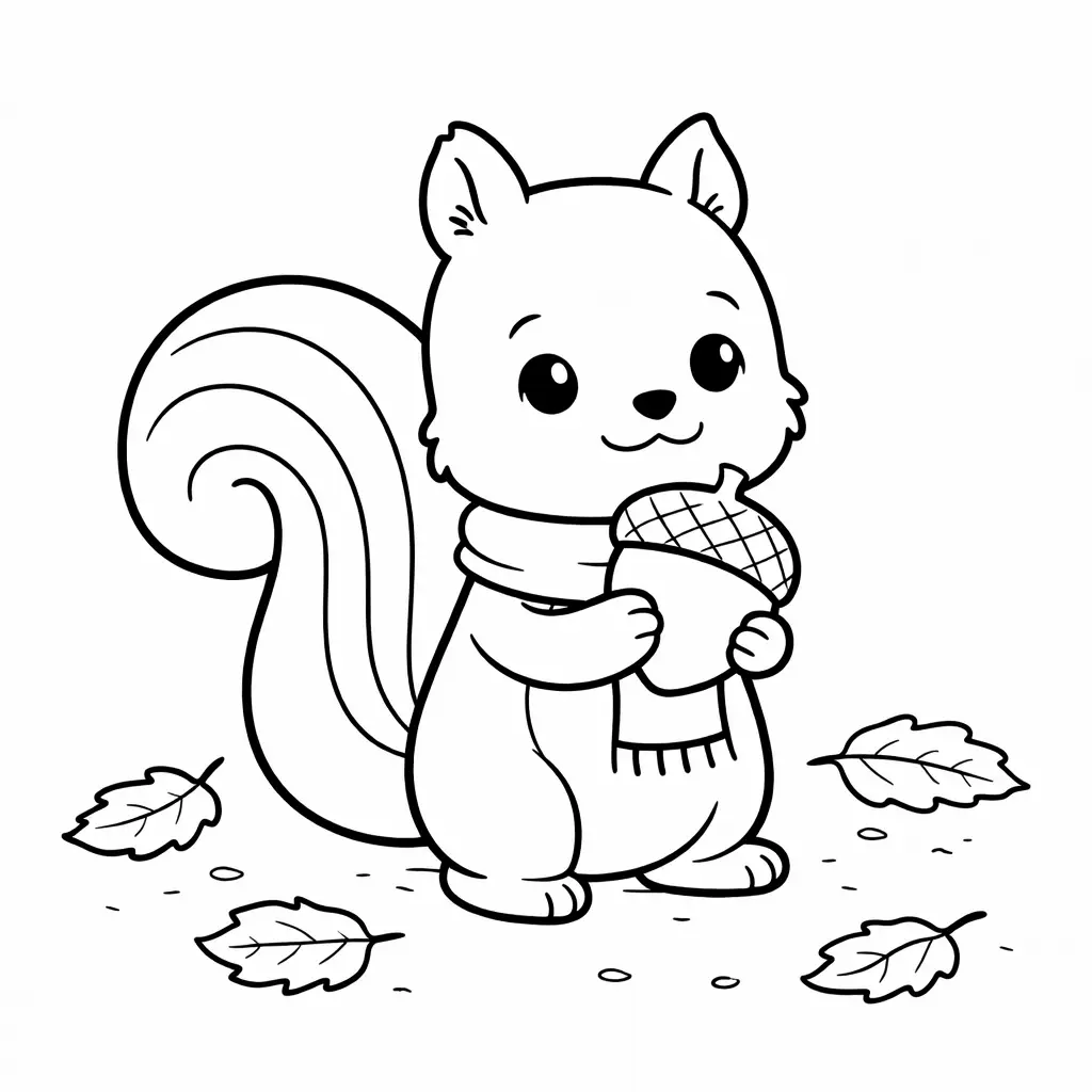 דף צביעה של סנאי בסתיו להדפסה