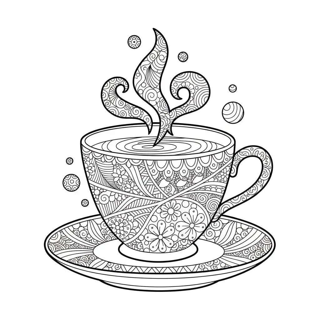 דף צביעה של ספל קפה זנטנגל להדפסה