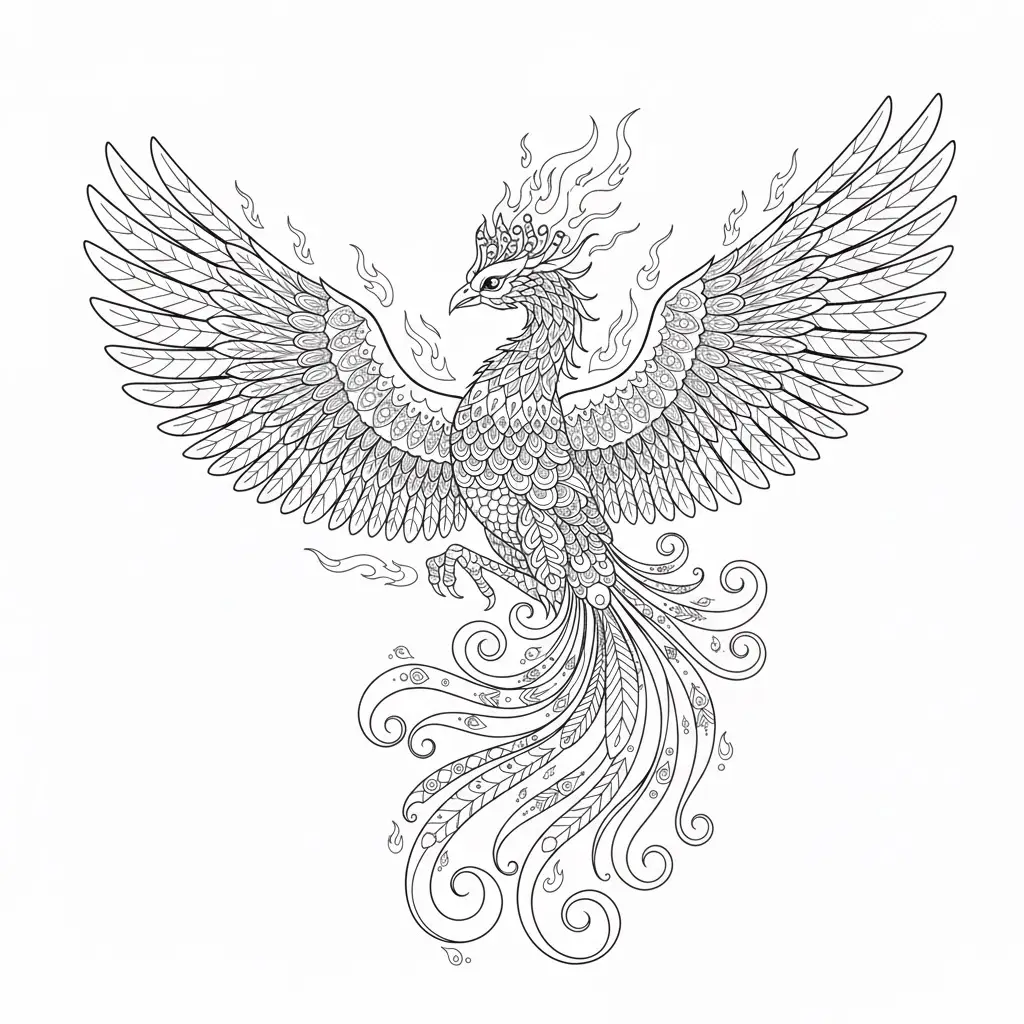 דף צביעה של עוף החול זנטנגל להדפסה