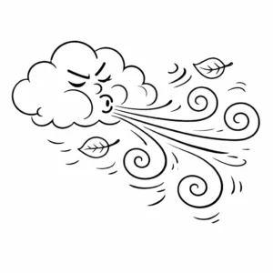 דף צביעה של ענן נושף רוח להדפסה