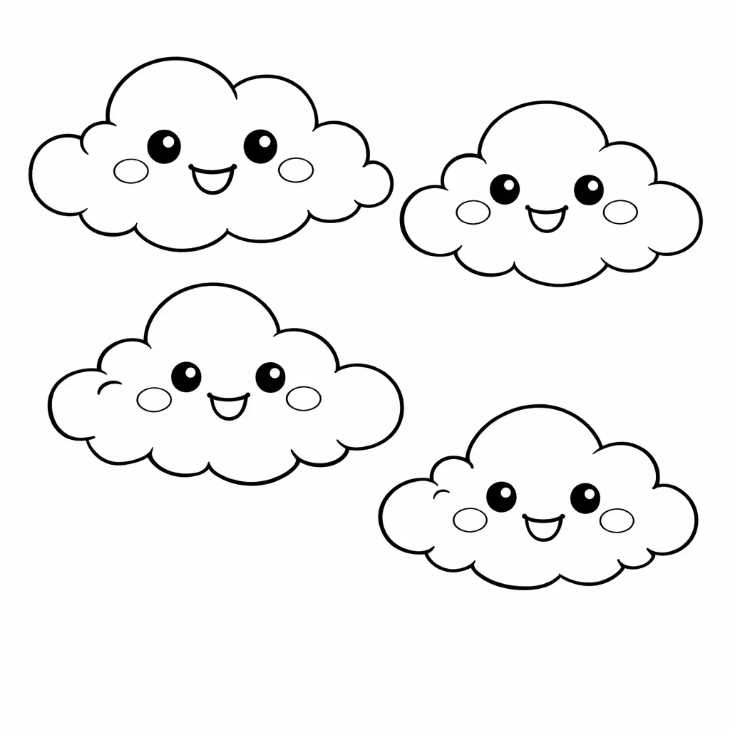 דף צביעה של עננים חמודים בשמיים להדפסה