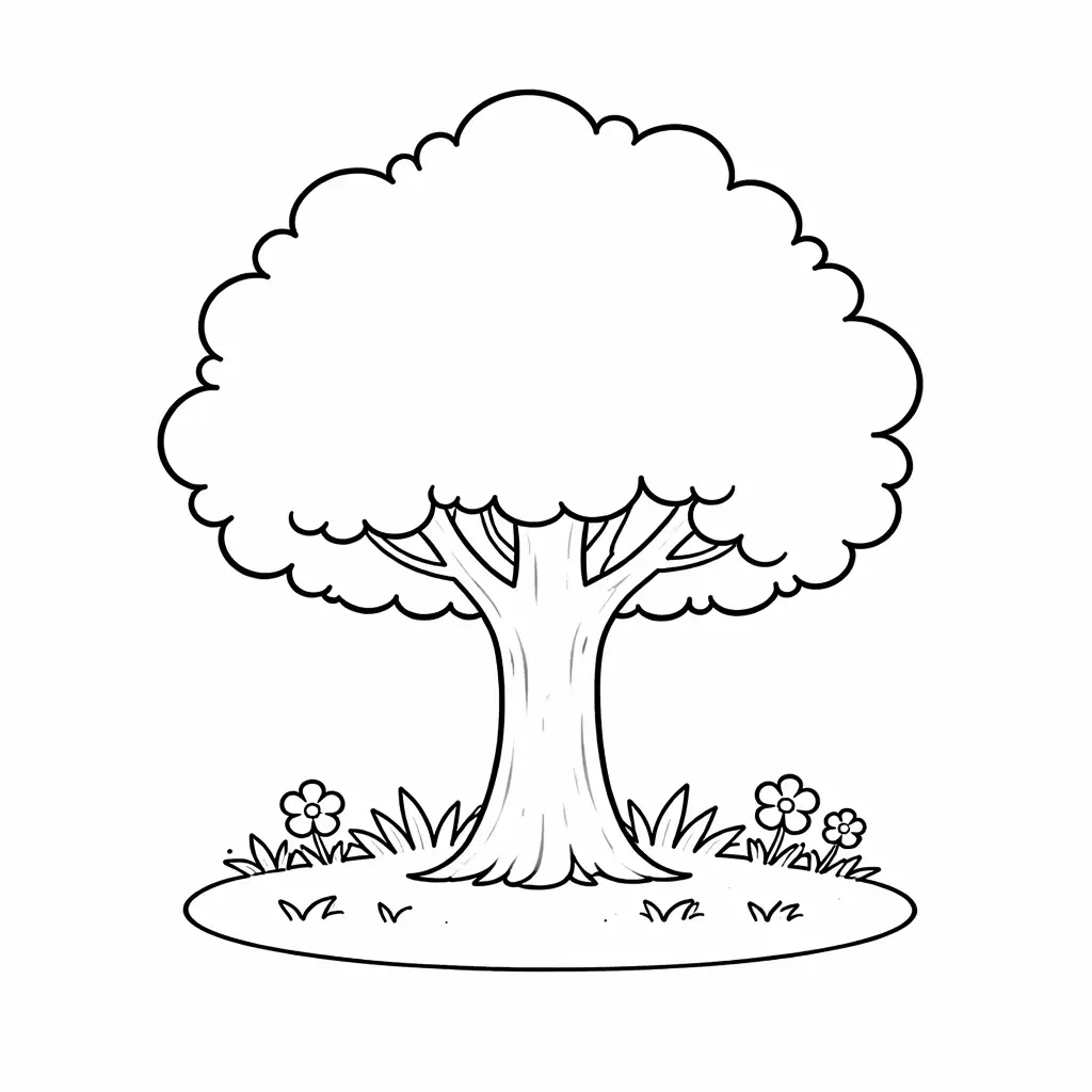דף צביעה של עץ ופרחים להדפסה