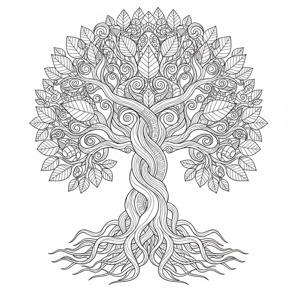 דף צביעה של עץ זנטנגל להדפסה