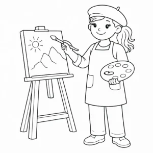 דף צביעה של ציירת להדפסה