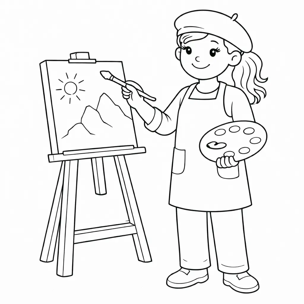 דף צביעה של ציירת להדפסה