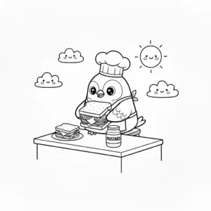 דף צביעה של ציפור אוכלת כריך להדפסה