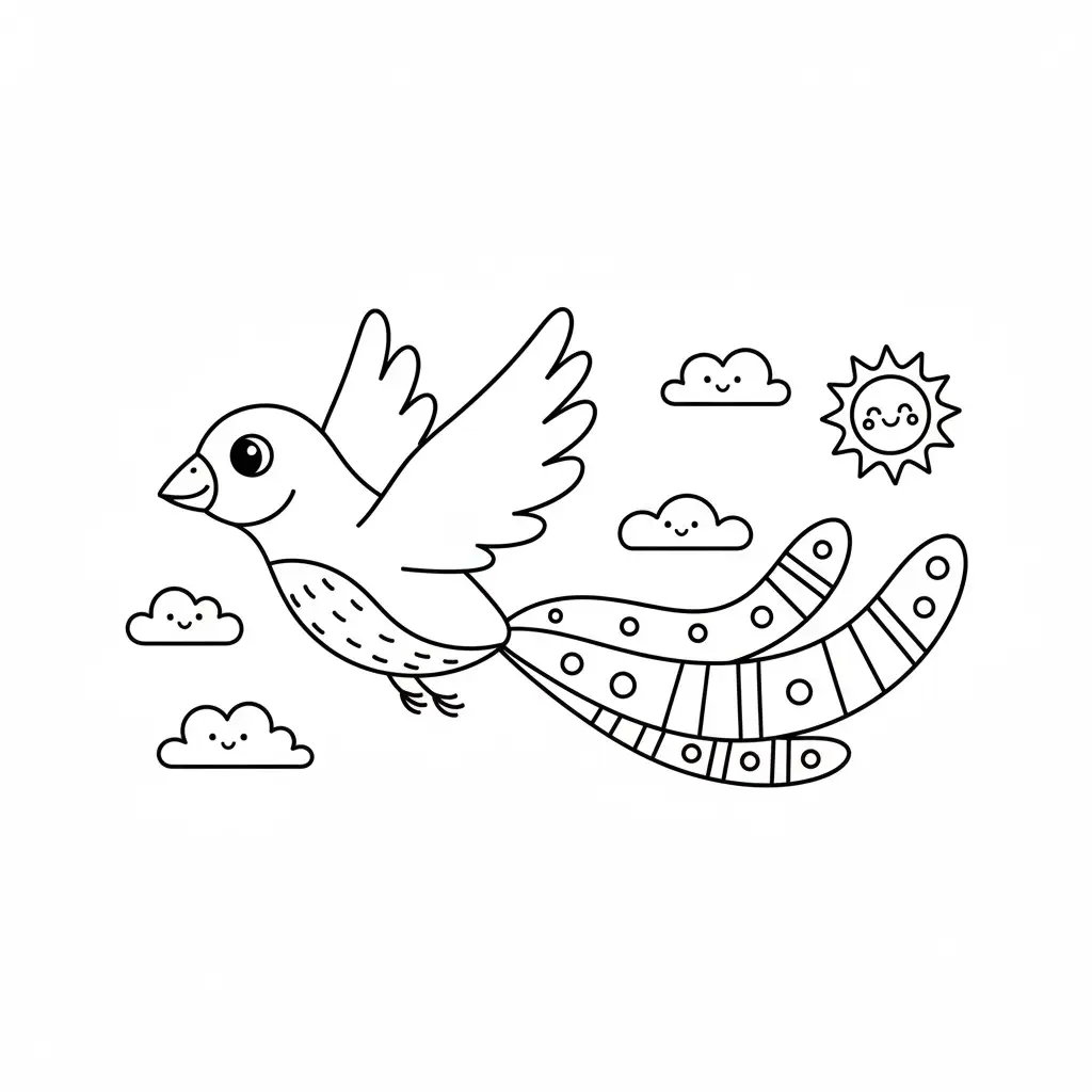 דף צביעה של ציפור ארוכת זנב להדפסה