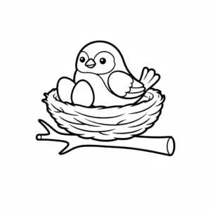 דף צביעה של ציפור בקן להדפסה