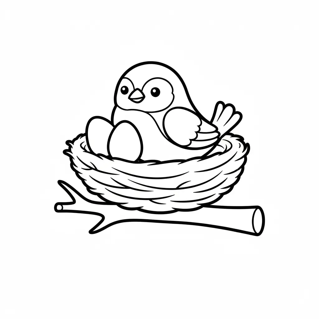 דף צביעה של ציפור בקן להדפסה