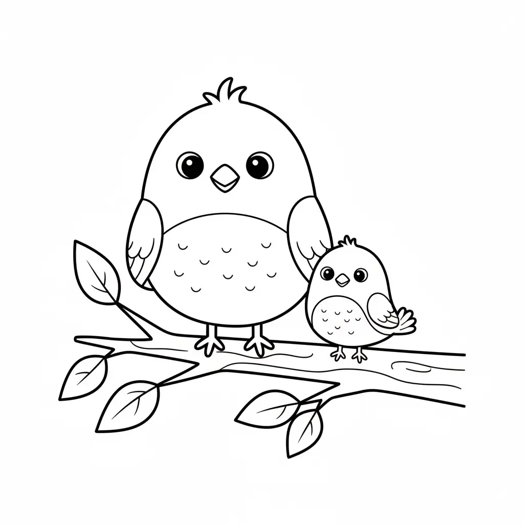 דף צביעה של ציפור והגוזל שלה להדפסה