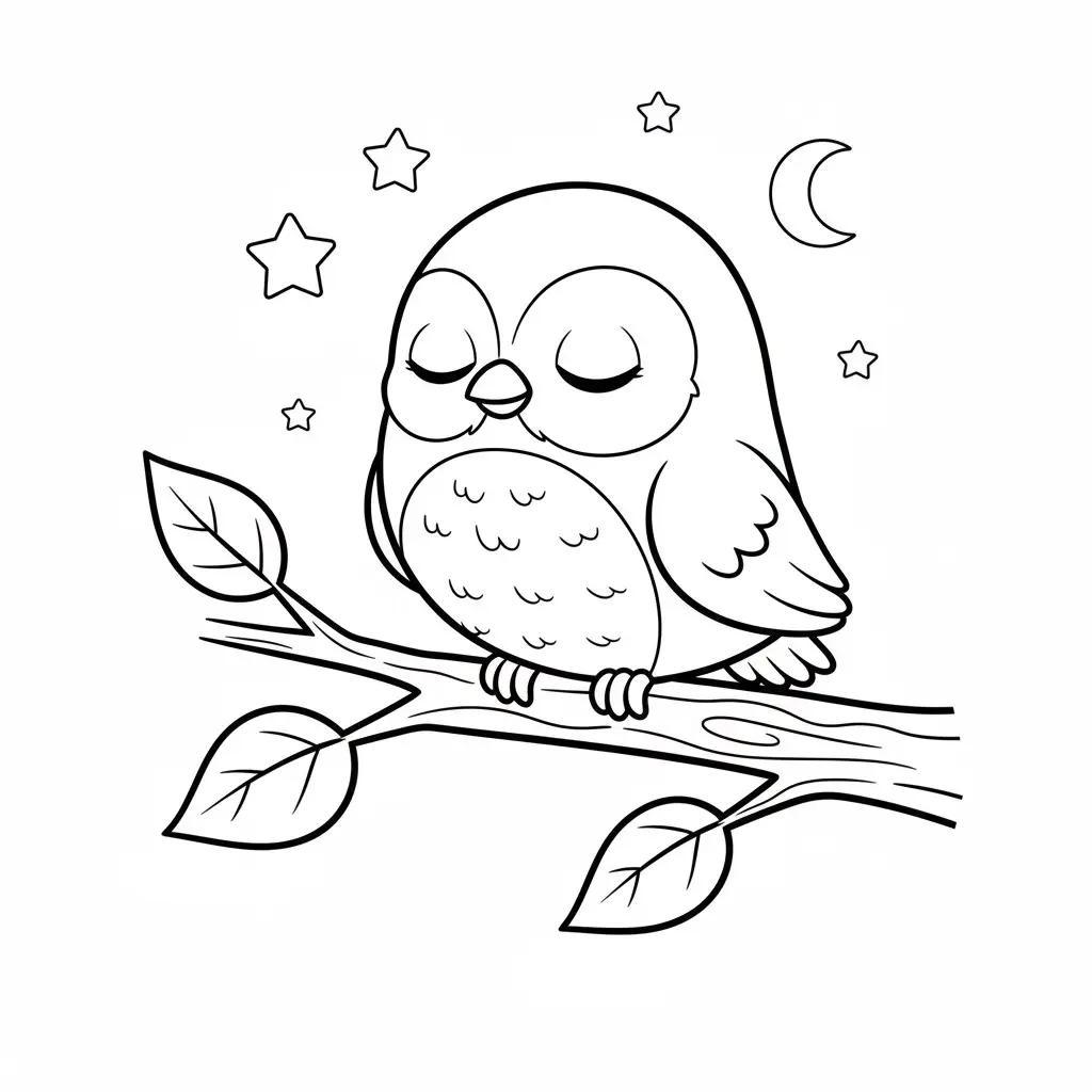 דף צביעה של ציפור ישנה על ענף להדפסה