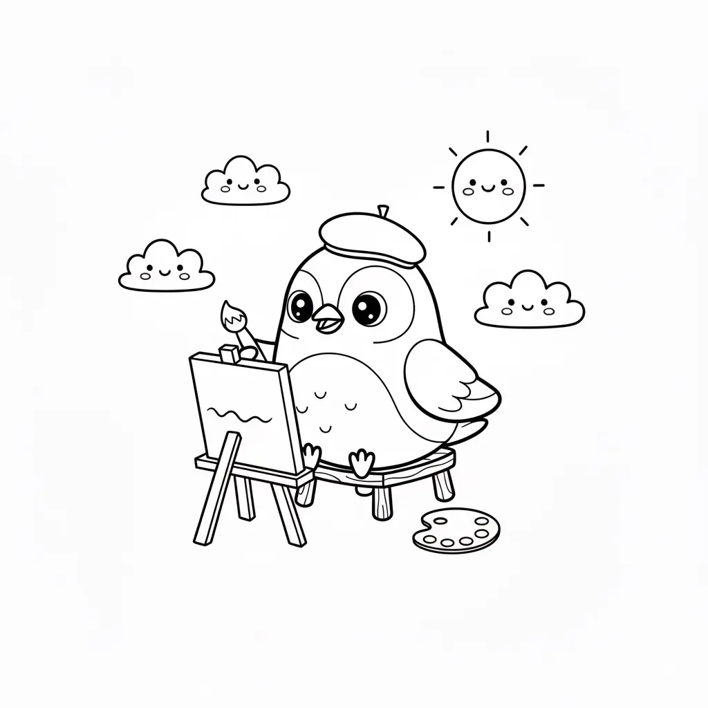 דף צביעה של ציפור מציירת להדפסה