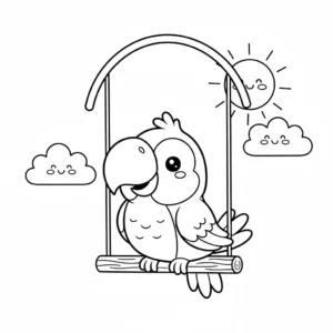 דף צביעה של ציפור על נדנדה להדפסה