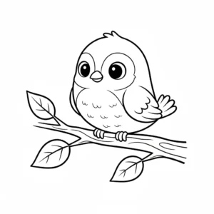 דף צביעה של ציפור על ענף להדפסה