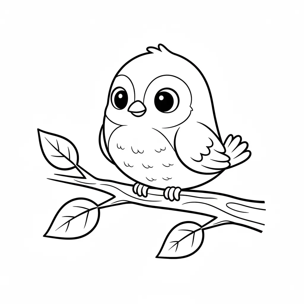 דף צביעה של ציפור על ענף להדפסה