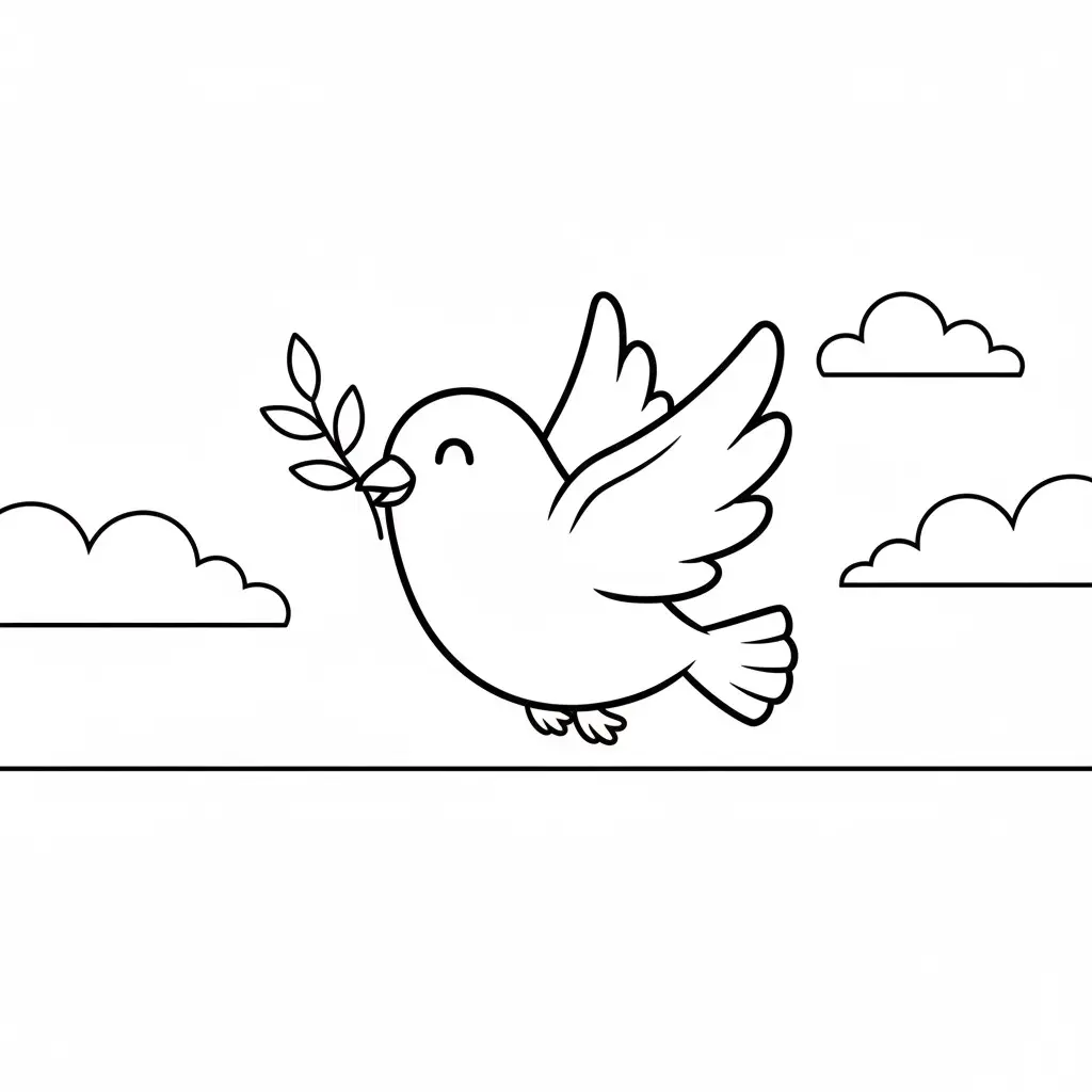 דף צביעה של ציפור עם עלה של זית להדפסה