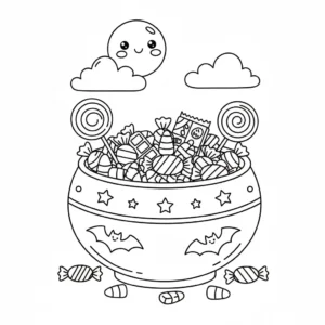 דף צביעה של קערת ממתקים האלווין להדפסה