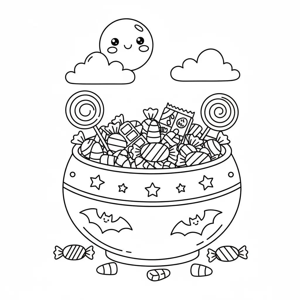 דף צביעה של קערת ממתקים האלווין להדפסה