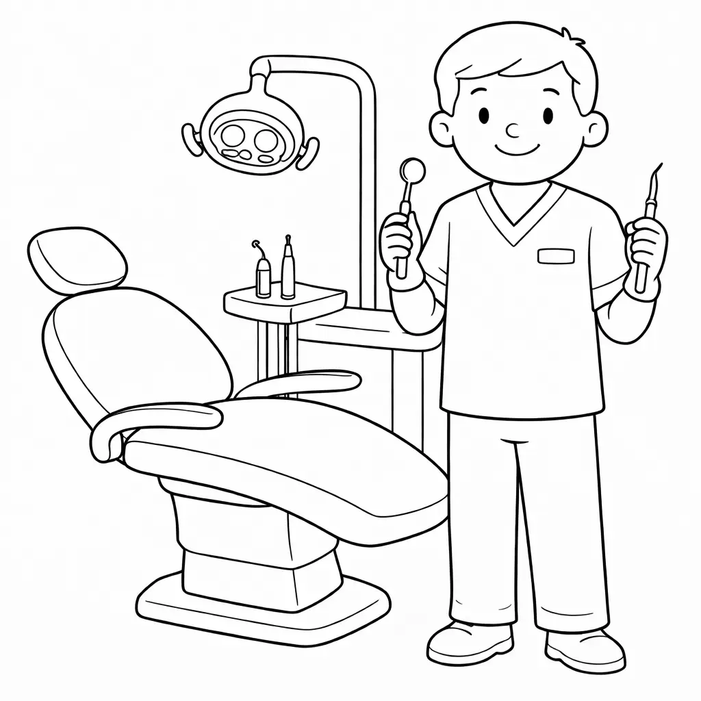 דף צביעה של רופא שיניים להדפסה