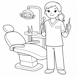 דף צביעה של רופאת שיניים להדפסה