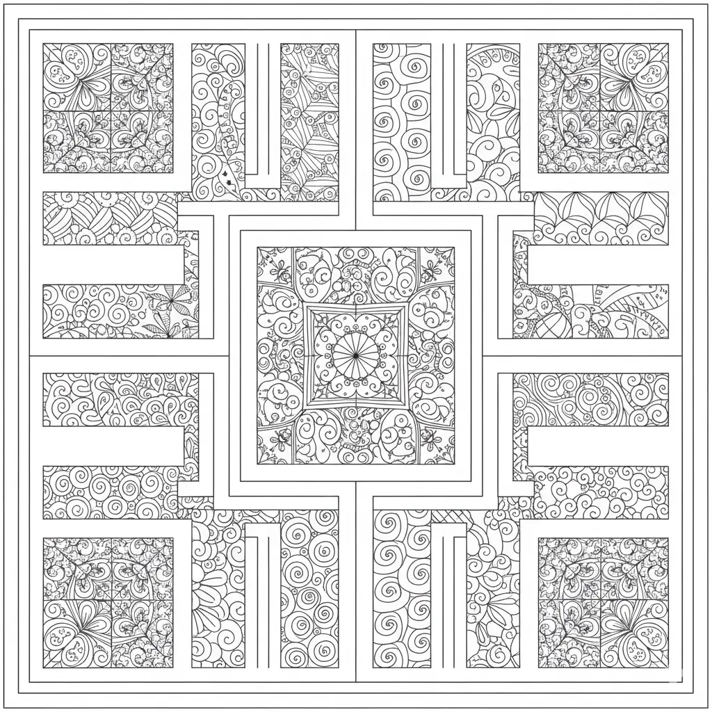 דף צביעה של ריבועים ומלבנים זנטנגל להדפסה