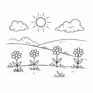 דף צביעה של שדה פרחים להדפסה