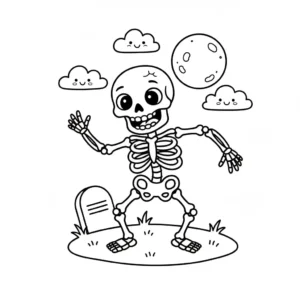 דף צביעה של שלד רוקד האלווין להדפסה