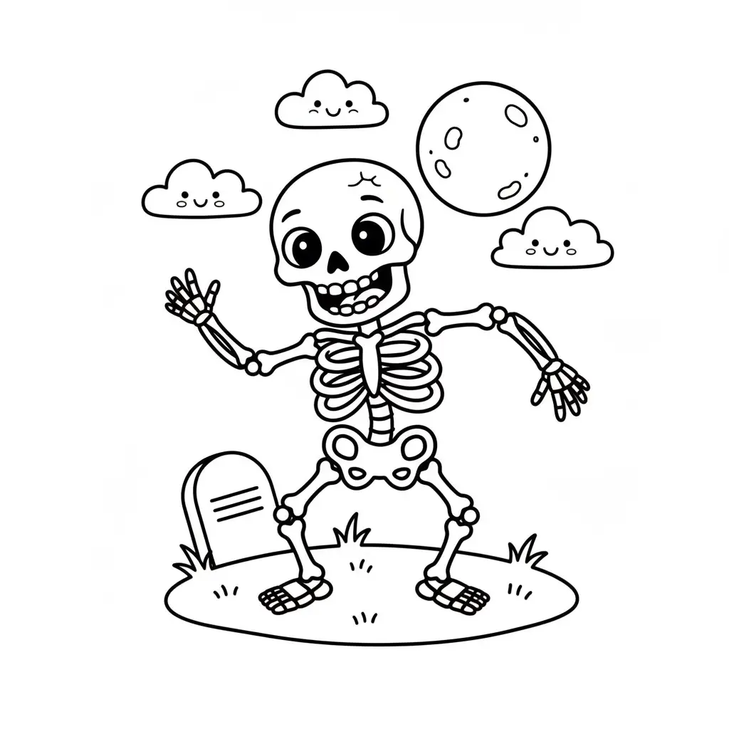 דף צביעה של שלד רוקד האלווין להדפסה