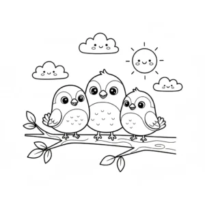 דף צביעה של שלישיית ציפורים להדפסה