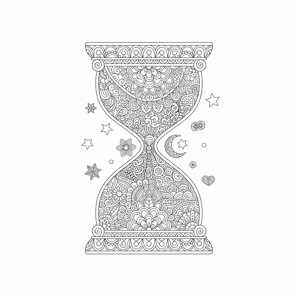 דף צביעה של שעון חול זנטנגל להדפסה