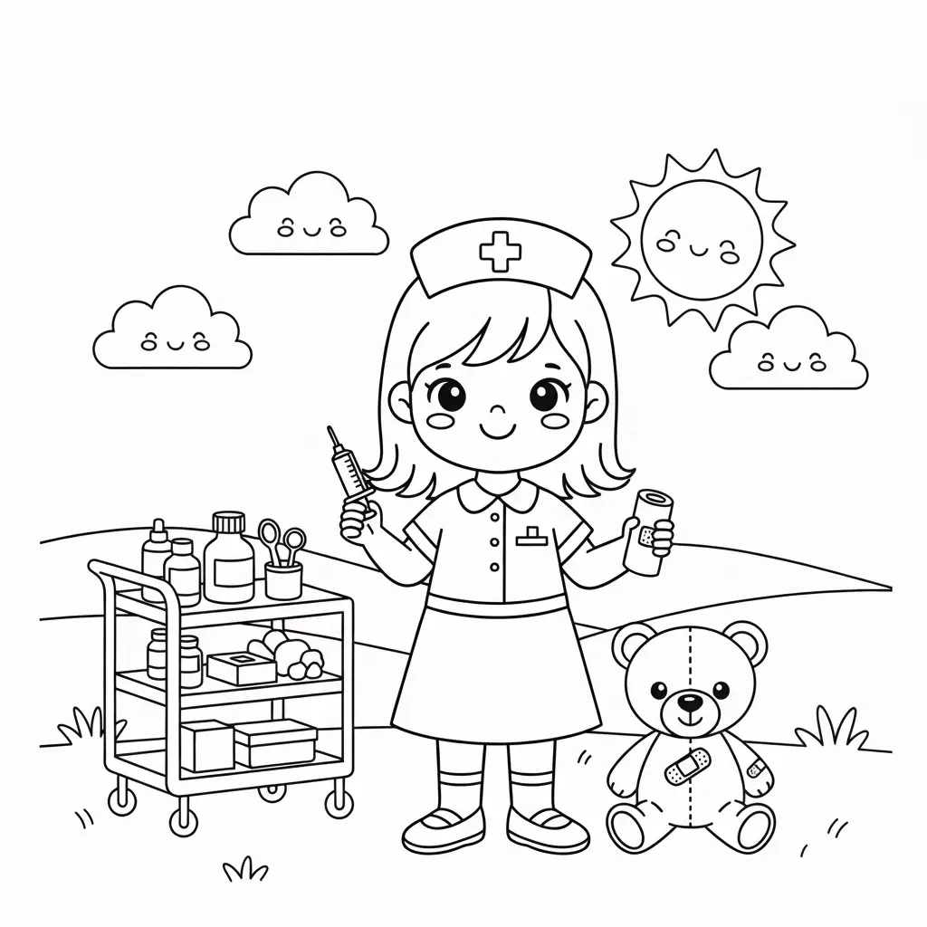 דף צביעה של תחפושת אחות להדפסה