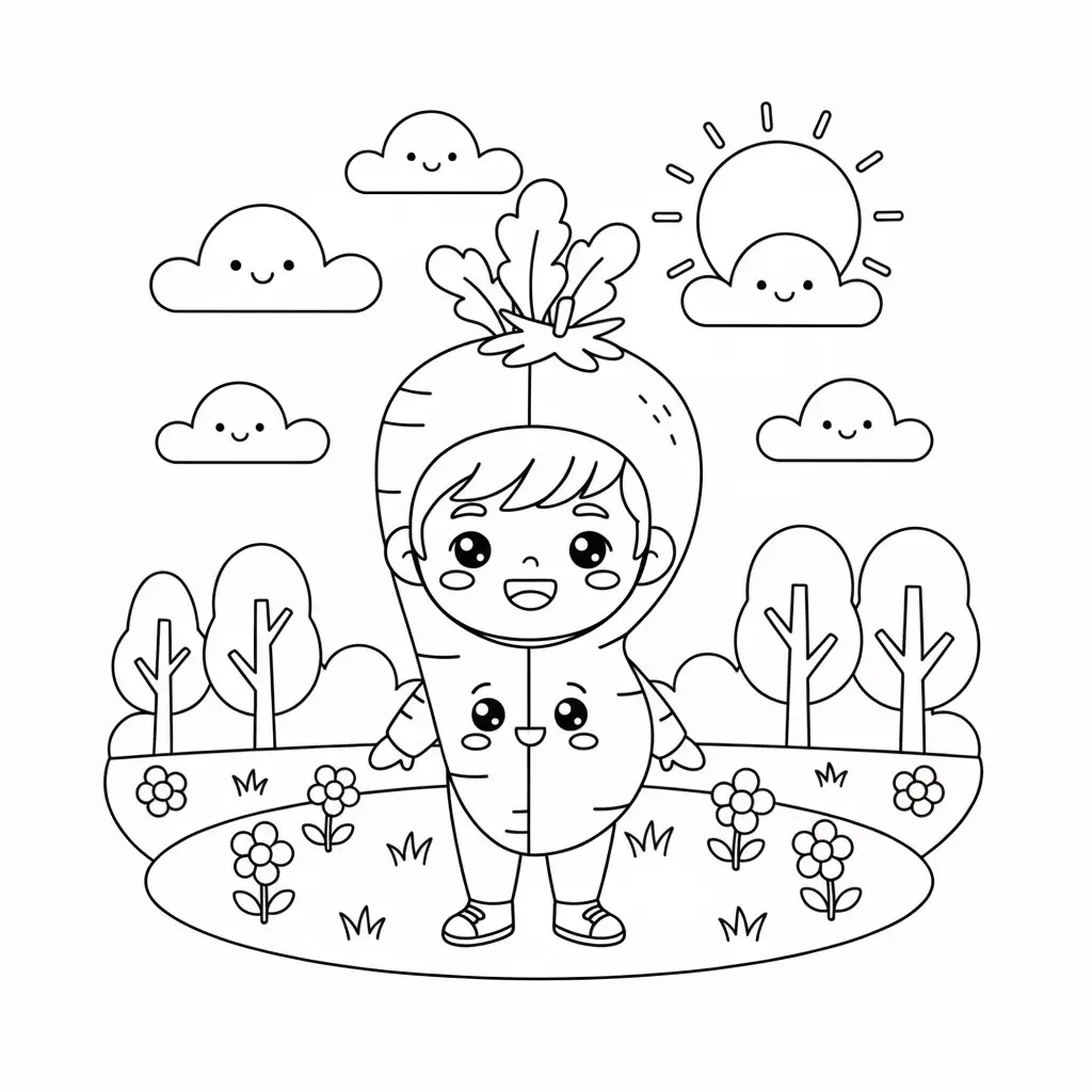 דף צביעה של תחפושת גזר להדפסה