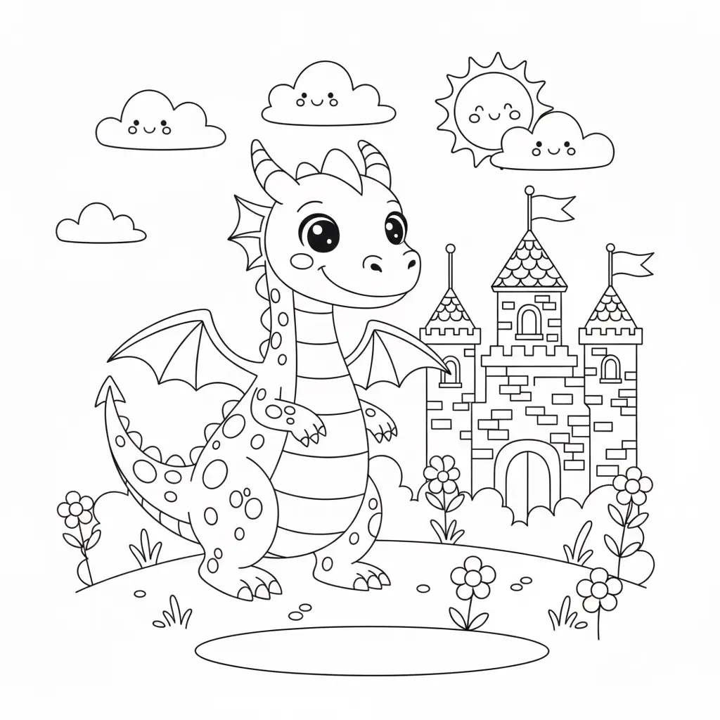 דף צביעה של תחפושת דרקון להדפסה