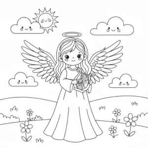 דף צביעה של תחפושת מלאכית להדפסה