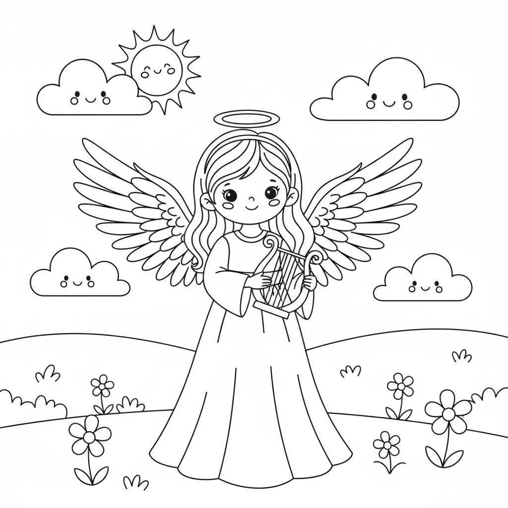 דף צביעה של תחפושת מלאכית להדפסה