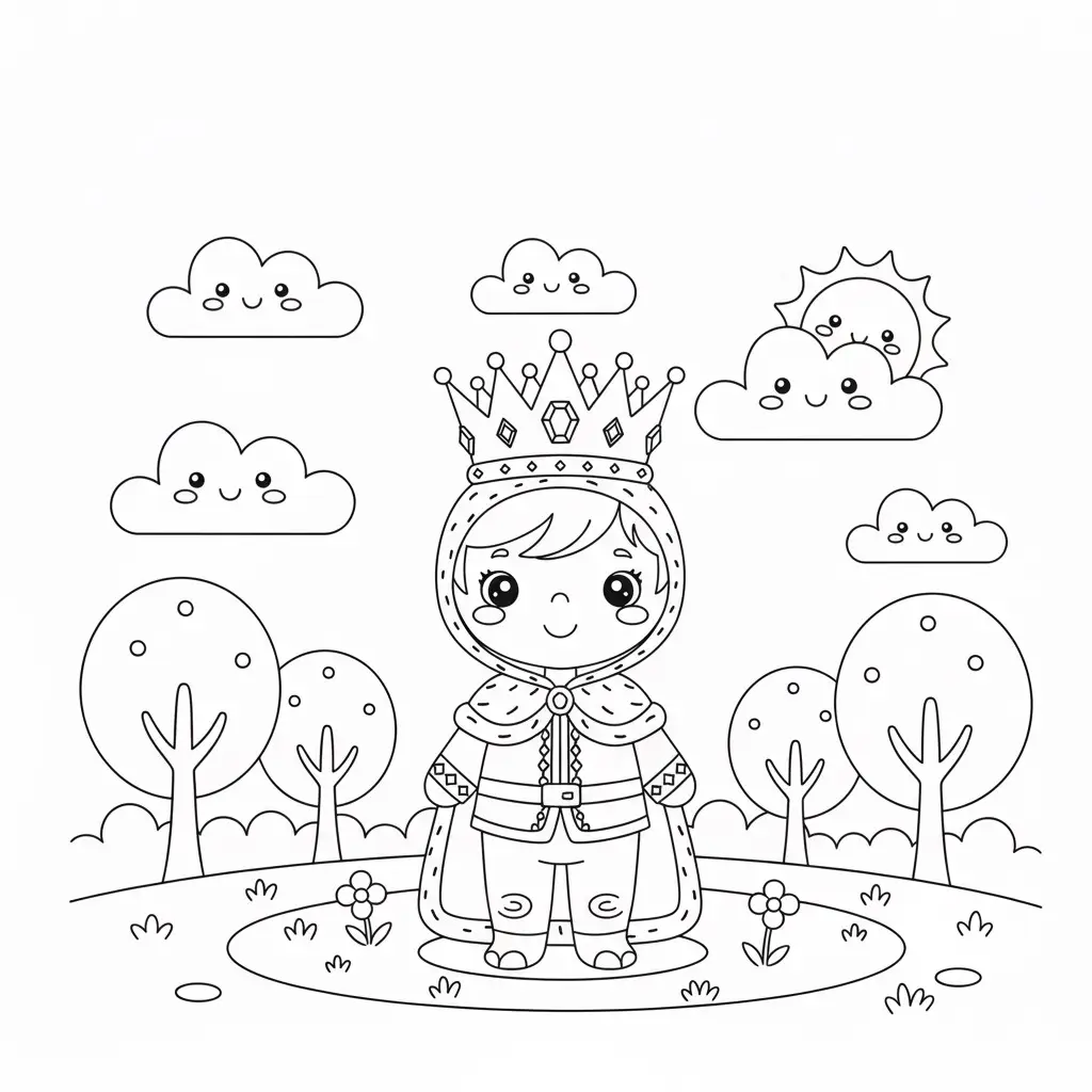 דף צביעה של תחפושת מלך להדפסה