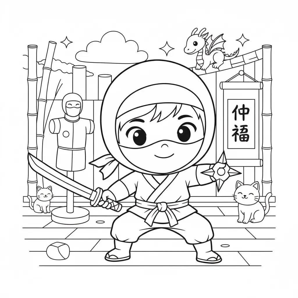 דף צביעה של תחפושת סמוראי להדפסה