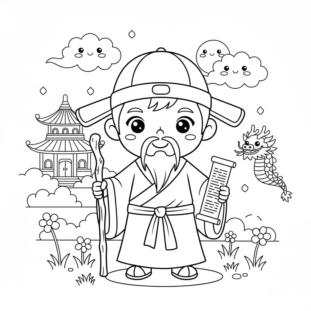 דף צביעה של תחפושת סנסיי להדפסה