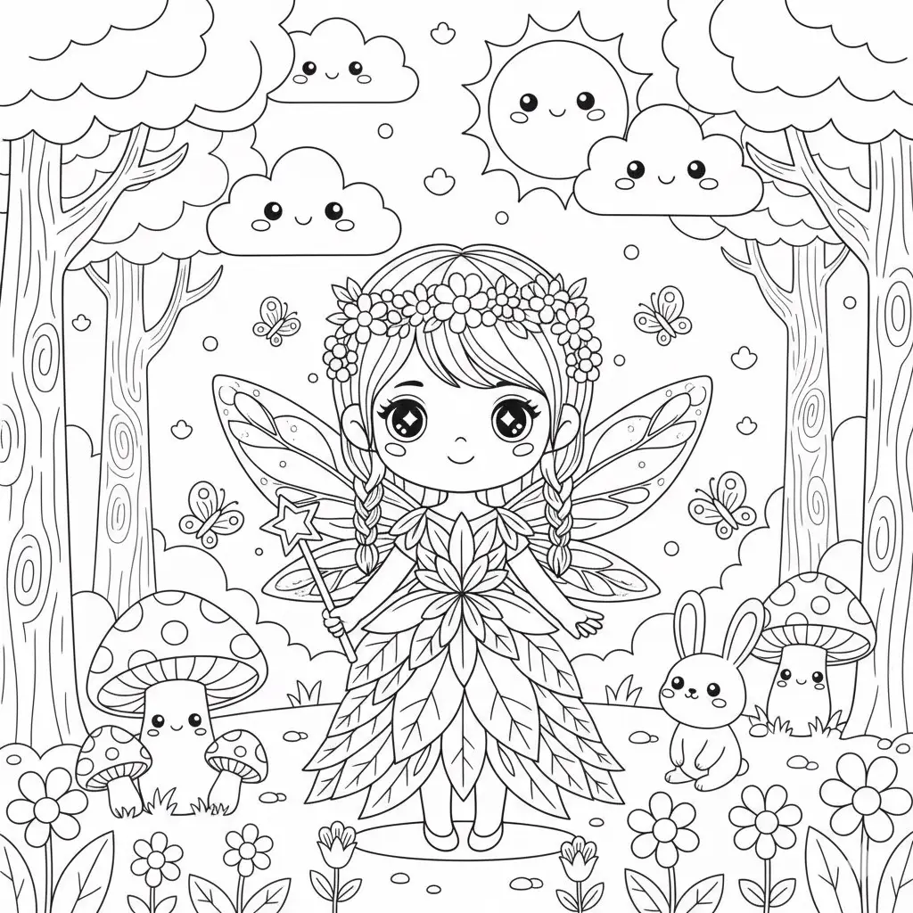 דף צביעה של תחפושת פיה להדפסה