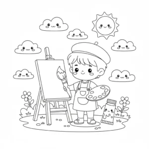 דף צביעה של תחפושת צייר להדפסה