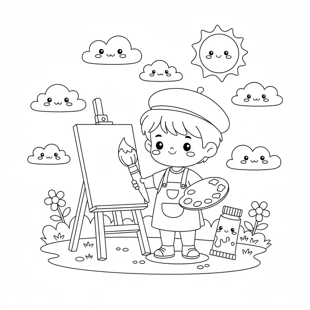 דף צביעה של תחפושת צייר להדפסה