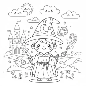 דף צביעה של תחפושת קוסם להדפסה