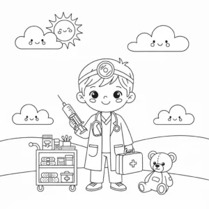 דף צביעה של תחפושת רופא להדפסה