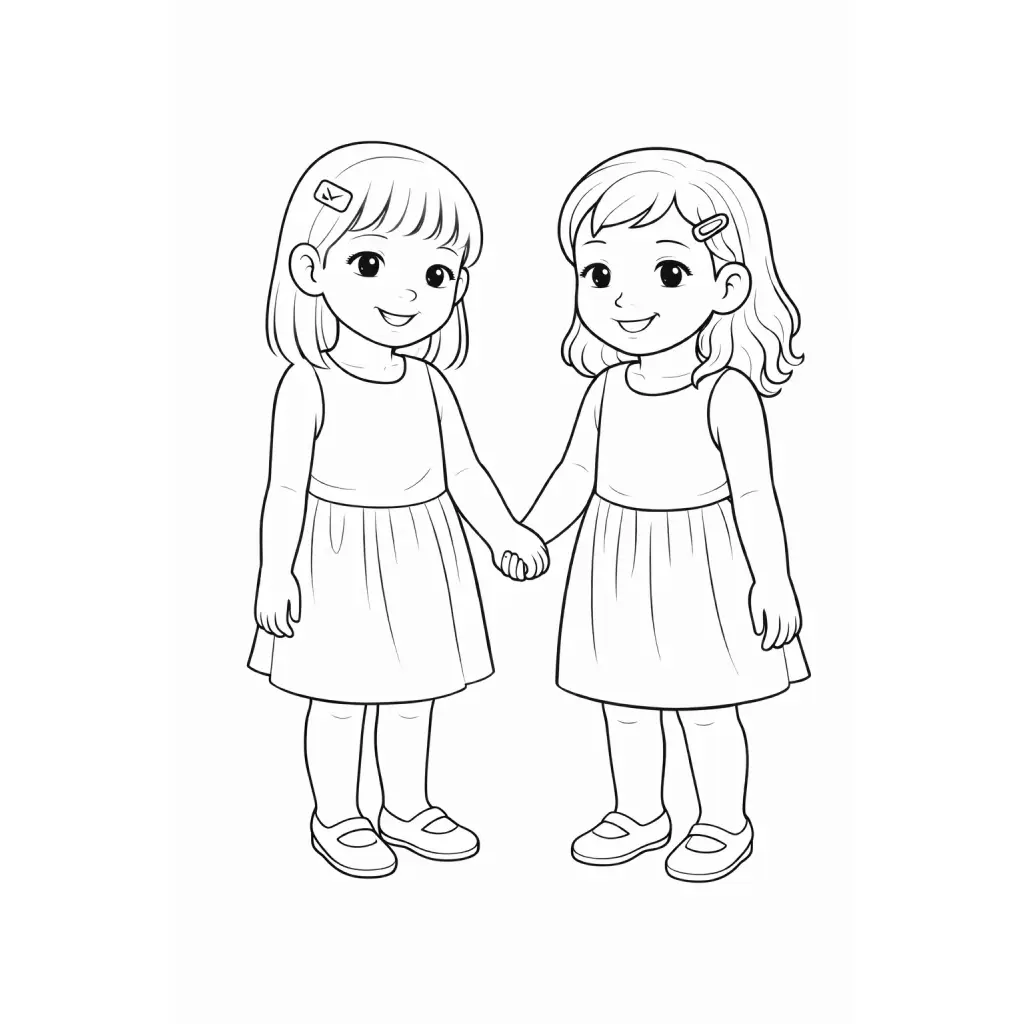 דף צביעה של אחיות יחד להדפסה