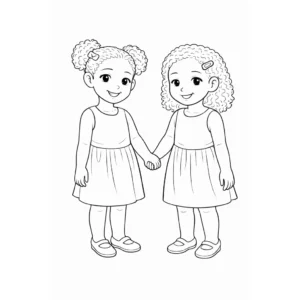 דף צביעה של אחיות מחזיקות ידיים להדפסה