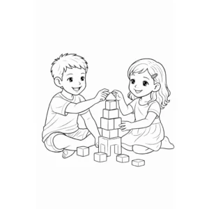 דף צביעה של אחים משחקים בקוביות להדפסה