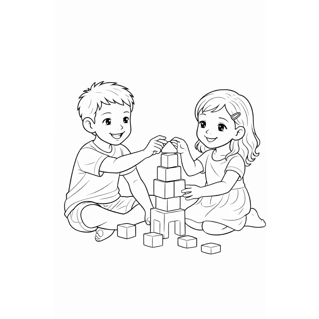 דף צביעה של אחים משחקים בקוביות להדפסה