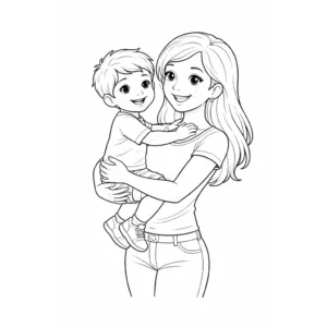 דף צביעה של אמא ובן להדפסה